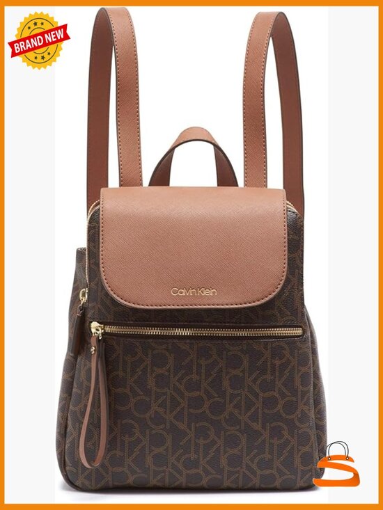 Monogram Flap Backpack with Anti-Theft Pocket, Saffiano Leather, Adjustable
